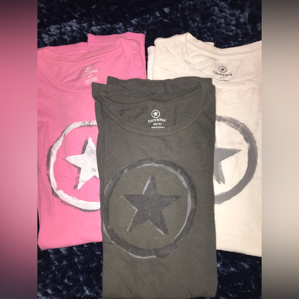3 Converse T-shirts - Pink and White are Small, Grey is XS - Used in great cond